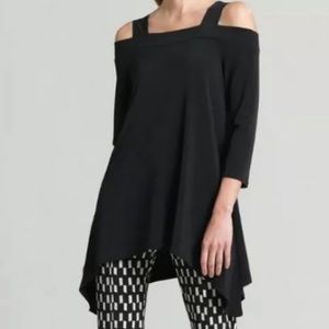 Clara Sun Woo Black Cold Shoulder Tunic Style Top X Small